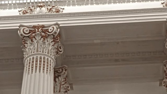 Interior of National Taiwan Museum. The main hall of the Museum is surrounded by 32 Corinthian columns whose capitals boast exquisite acanthus and volute patterns.