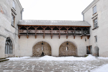 Courtyard of old castle in winter