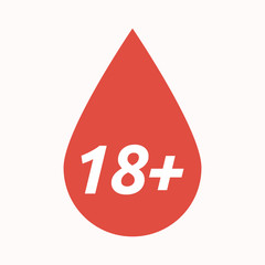 Isolated blood drop with    the text 18+