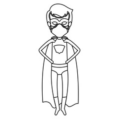 monochrome contour faceless of superhero young flying with hands in your waist vector illustration