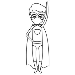 monochrome contour faceless of superhero guy flying with arm up vector illustration