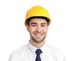 Handsome young engineer on white background