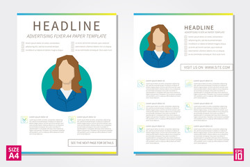 Vector flyer, poster, leaflet, annual report design template with sample text. Layout design, A4 paper design template, fully layered design, business vector illustration, presentation.
