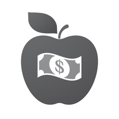 Isolated apple fruit with a dollar bank note