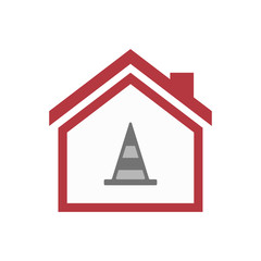 Isolated house with a road cone