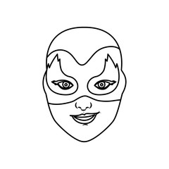 monochrome contour of female superhero with mask and flame eyes vector illustration