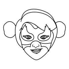 monochrome contour of woman superhero with collected hair and mask vector illustration
