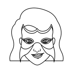 monochrome contour of woman superhero with short hair and mask vector illustration