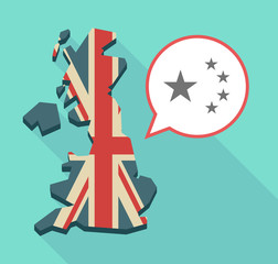Long shadow UK map with  the five stars china flag symbol