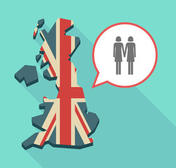 Long shadow UK map with a lesbian couple pictogram