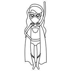 monochrome silhouette faceless of superhero girl with long hair flying with arm up vector illustration