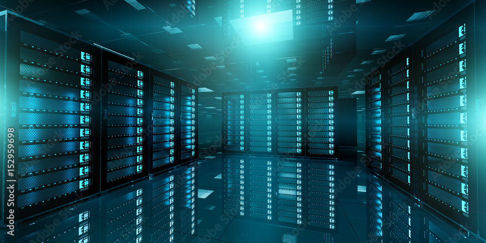 Aufkleber Dark server room data center storage 3D rendering