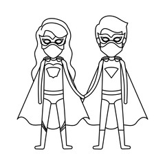 monochrome silhouette faceless of couple of superheroes united of the hands and her with long wavy hair vector illustration