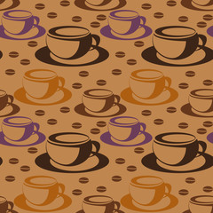 Coffee Cup with coffee grains. Seamless pattern. Vector illustration.