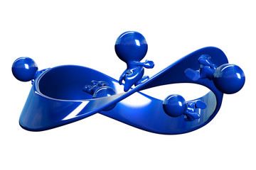 blue 3d characters running along a mobius strip