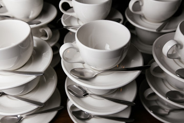 coffee cups. Catering. Mugs on a wooden table