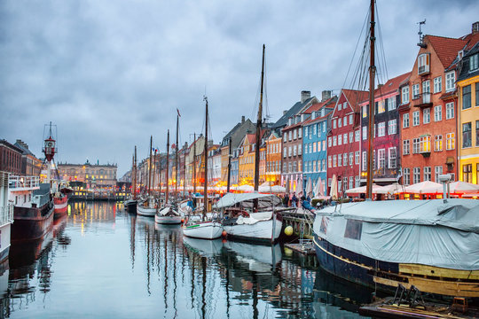 Night view of Nyhavn canal, Copenhagen