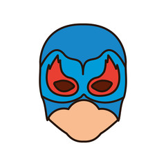 colorful silhouette with faceless man superhero masked with flame around the eyes and closed eyes vector illustration