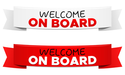 Welcome on Board Ribbon Vector Banners.