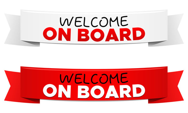 Welcome On Board Ribbon Vector Banners.