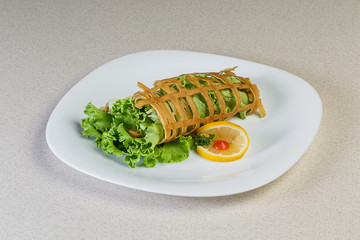 Pancakes with mushrooms and salad