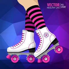 Roller girl. Quad skates classic. Roller skates. Sport background. Vector illustration.