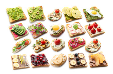 Fototapeta na wymiar Tasty sandwiches on white background