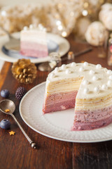 Vanilla and blueberry ombre cake