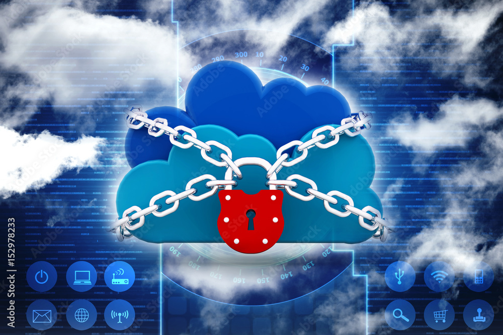 Poster 3d rendering cloud computing, security