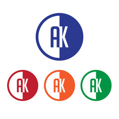 AK initial circle half logo blue,red,orange and green color