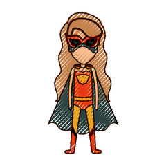 colored pencil silhouette of faceless standing girl superhero with long wavy hair vector illustration