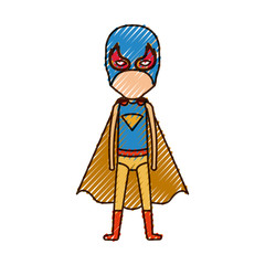 colored pencil silhouette with standing faceless kid superhero vector illustration