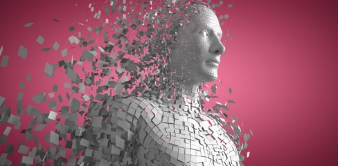 Composite image of digital gray pixelated 3d man - Powered by Adobe