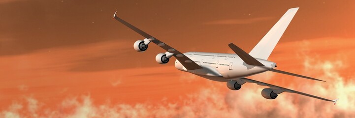 modern passenger airplane in flight above the clouds in sunset © Riko Best