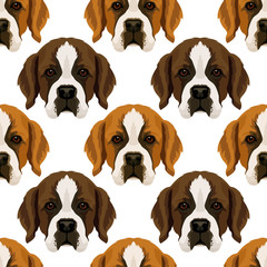 Vector seamless pattern with repeat st. Bernard dog face, design for fabric6 or wrapping paper texture