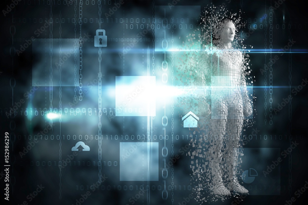 Poster composite image of composite gray pixelated 3d man