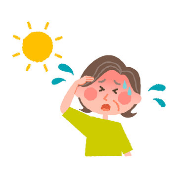 vector illustration of an elder woman with heatstroke