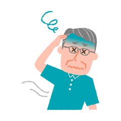 vector illustration of an elder man feeling dizzy