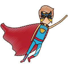 colored pencil silhouette with faceless superhero male flying in diagonal direction vector illustration