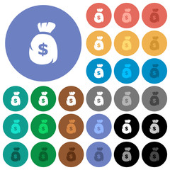 Dollar money bag round flat multi colored icons