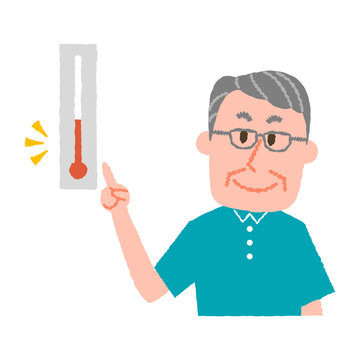 vector illustration of an elder man checking the temperature