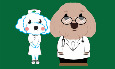 Dog character doctor and nurse concept