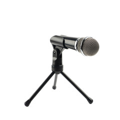 Black microphone on a rack isolated