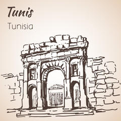 Tunisia old architecture sketch.