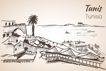 Tunisia coastline resort sketch. - 152989084