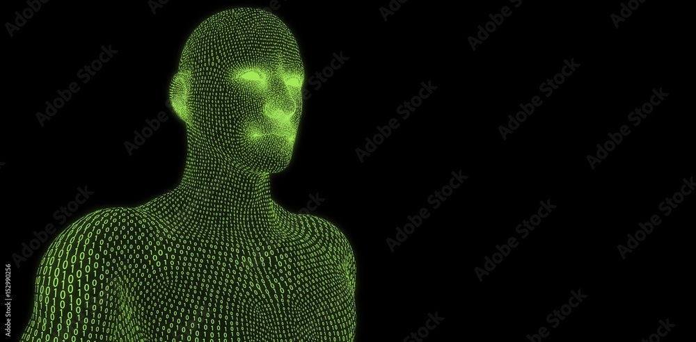 Poster composite image of digitally generated 3d man