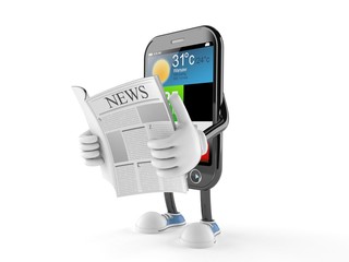 Smart phone character reading newspaper