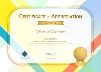 Modern certificate of appreciation template with modern colorful pattern in vector illustration