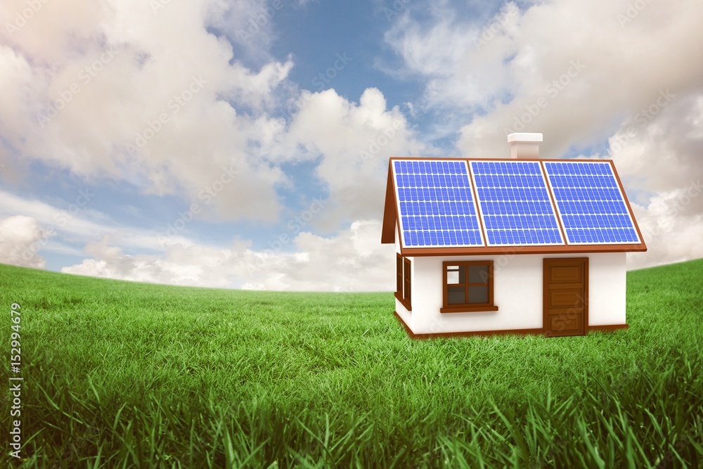 Poster composite image of vector image of 3d house with solar panels