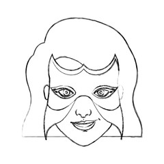 monochrome blurred contour of woman superhero with short hair and mask vector illustration